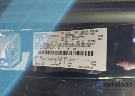 2019 Ford Escape Se from USA, damaged, VIN 1FMCU0GDXKUC06797